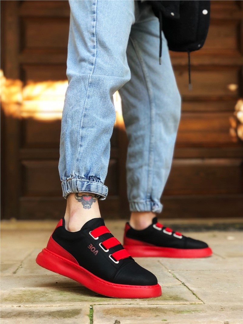 Men's casual shoes BA0329 - Black with Red #330802