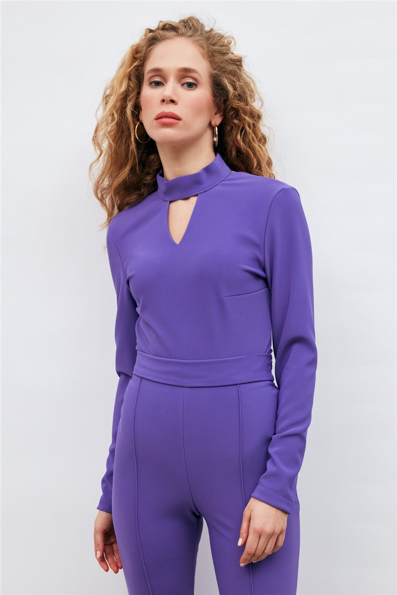 Women's blouse-bodysuit with a straight collar - Purple #371156