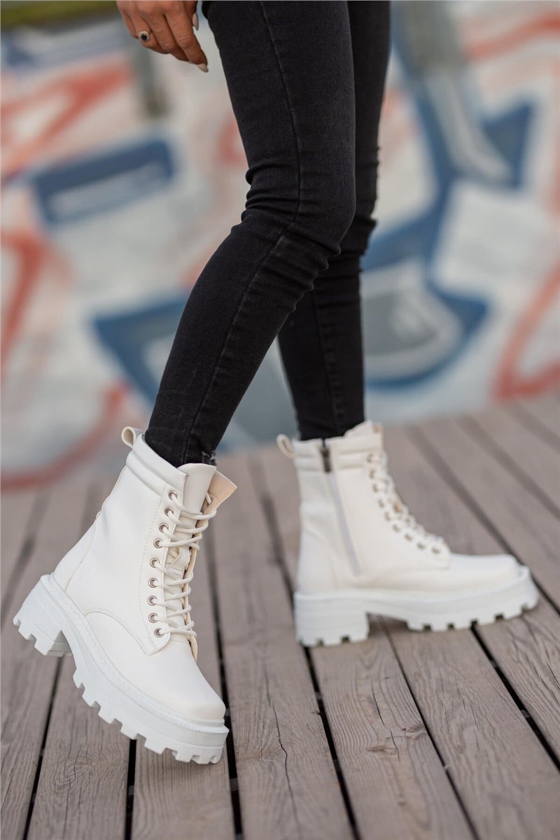 Women's Lace Up Boots - White #361521