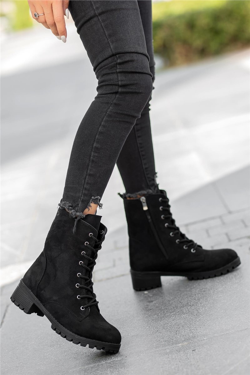 Women's Zip Up Suede Boots - Black #362397
