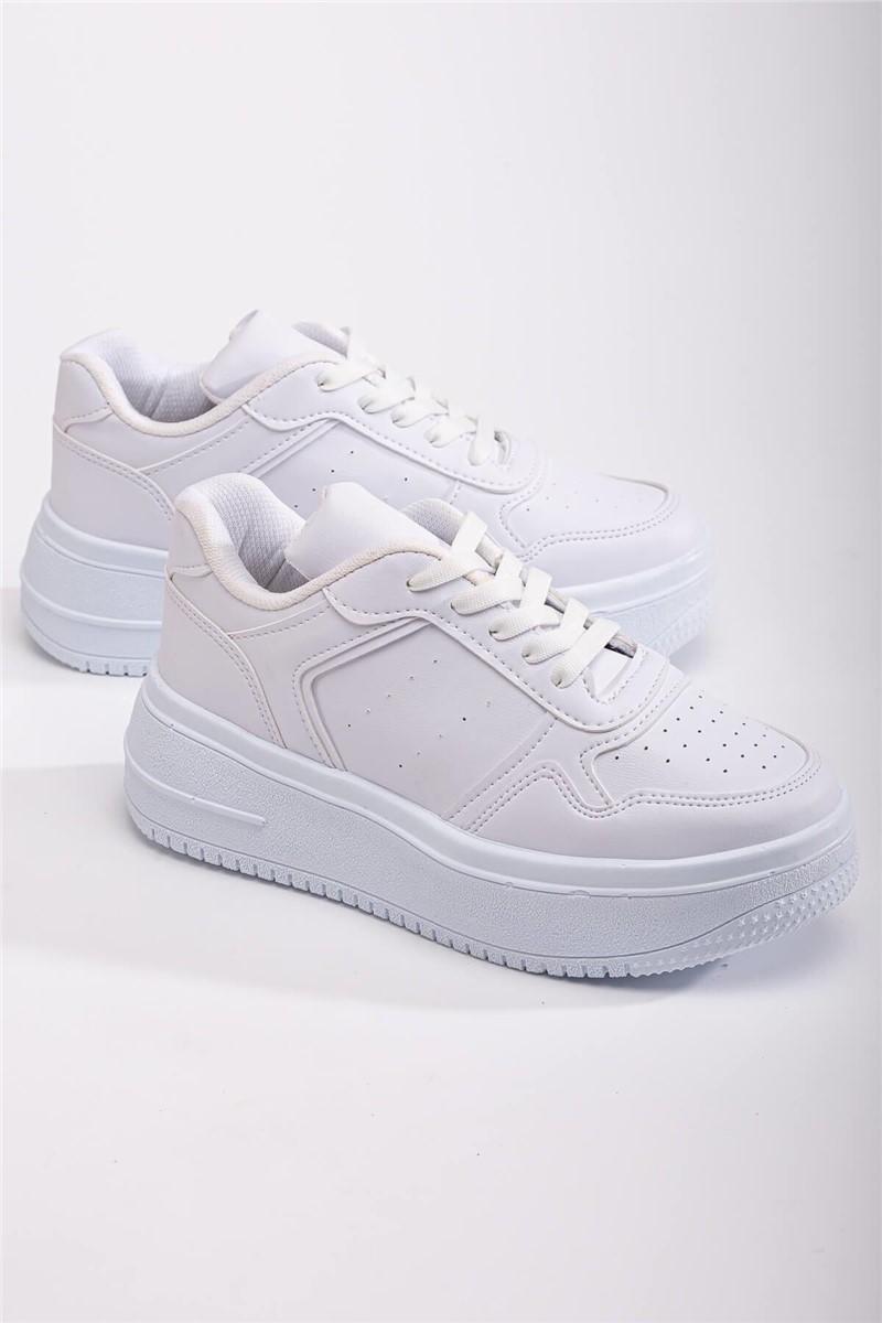 Women's Lace Up Sports Shoes - White #370715