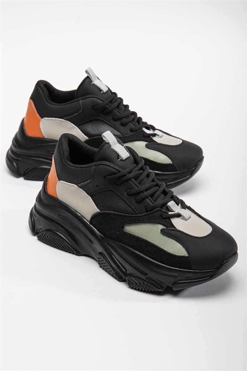 Women's Lace Up Sports Shoes - Black with Beige #364683