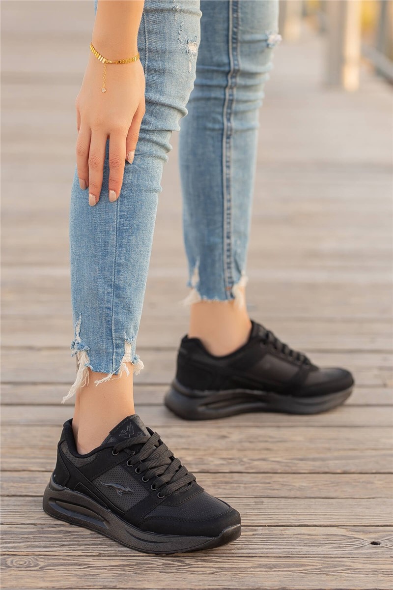 Women's Lace Up Sports Shoes - Black #362021