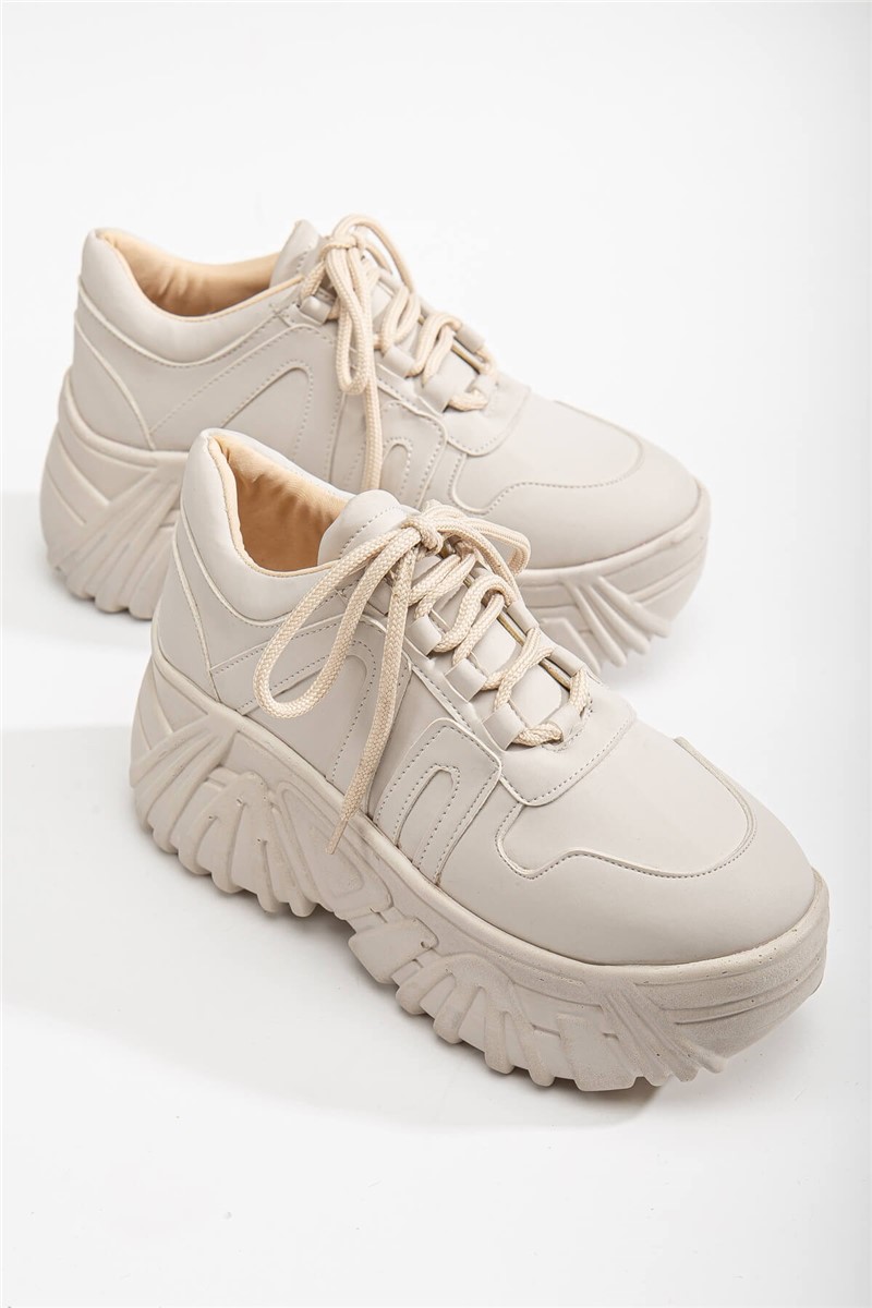 Women's Lace Up Sports Shoes - Light Beige #365879