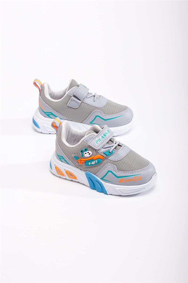 Children's Sports Shoes with Velcro Closure - Gray with Turquoise #370825