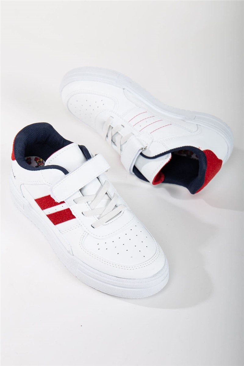 Children's sports shoes with laces and Velcro strap - White #361418