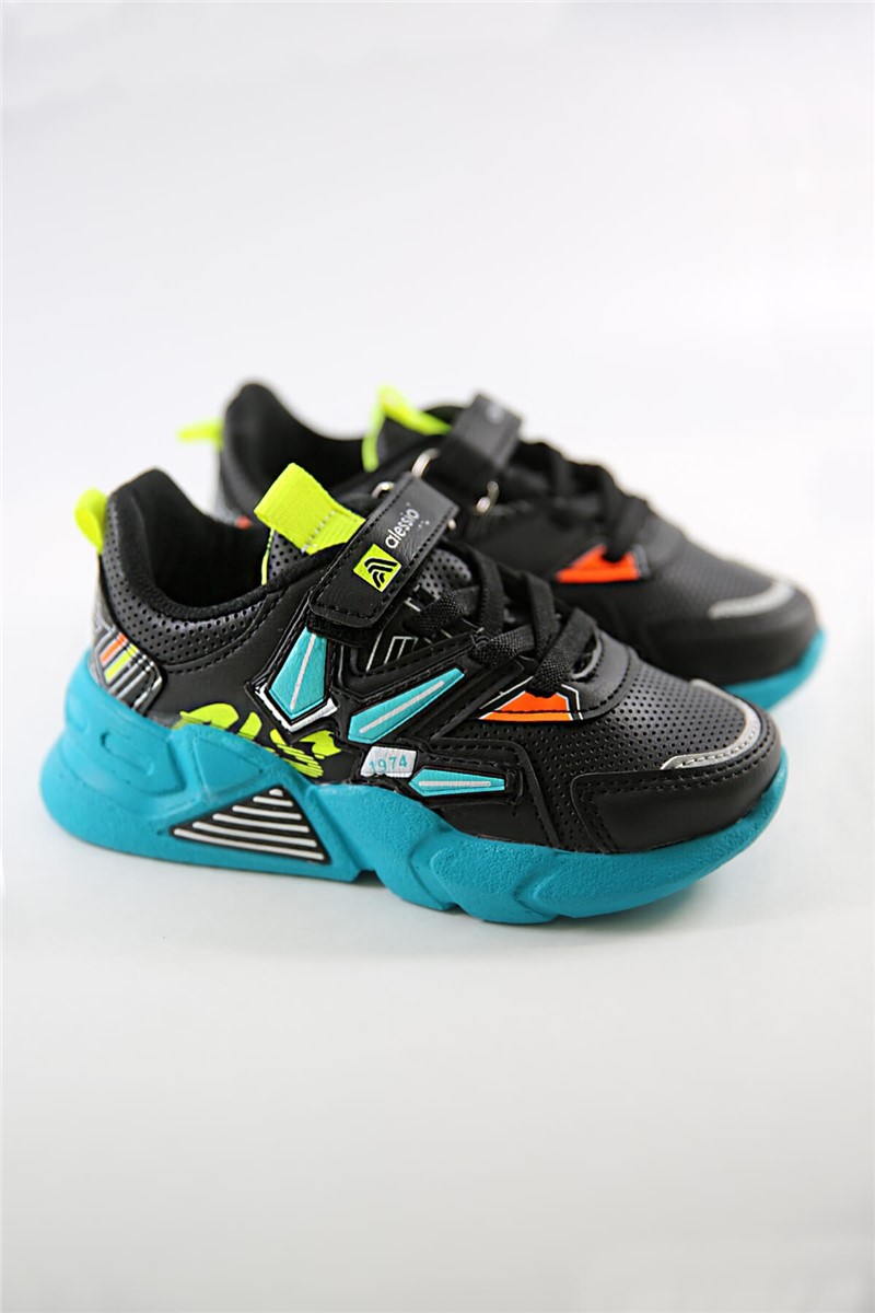 Children's Sports Shoes - Black with Turquoise #361415