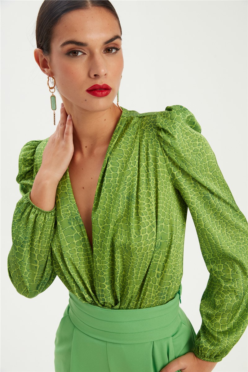 Women's Wide Sleeve Bodysuit - Green #361202