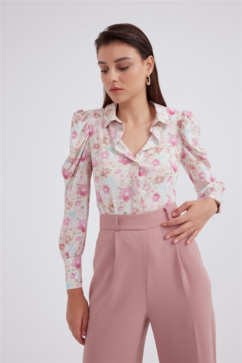 Sateen Women's Shirt - Beige, Pink #309468