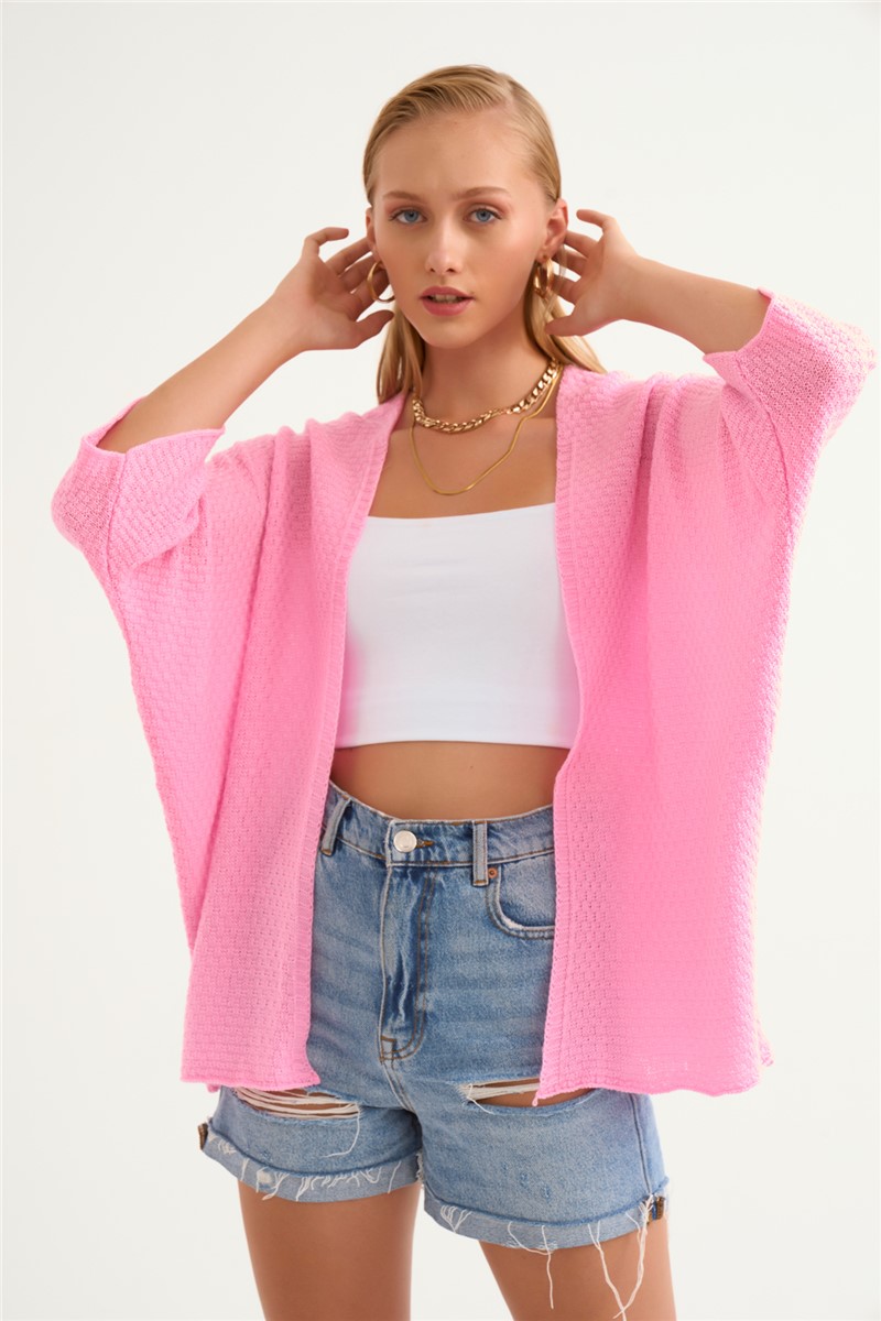 Sateen Women's Knitted Bat Sleeve Cardigan - Pink #319422