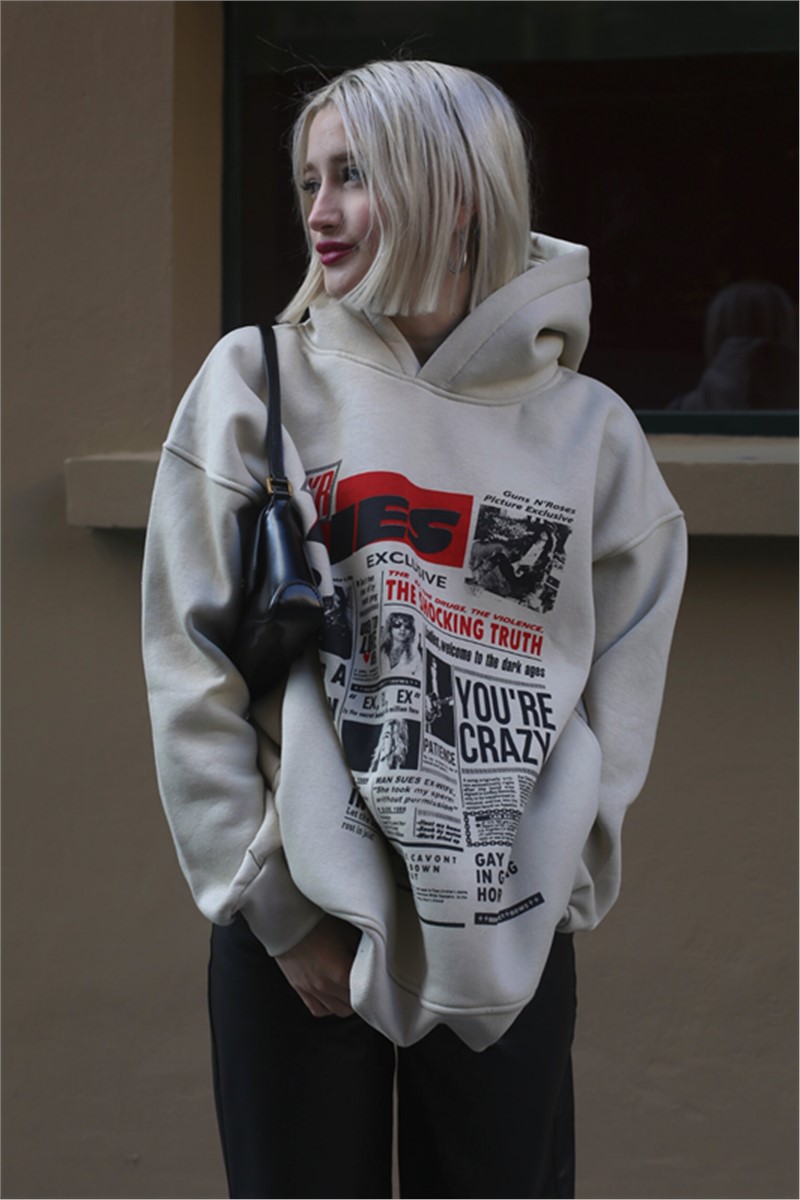 Women's Oversize Hooded Sweatshirt MG1581 - Beige #362835