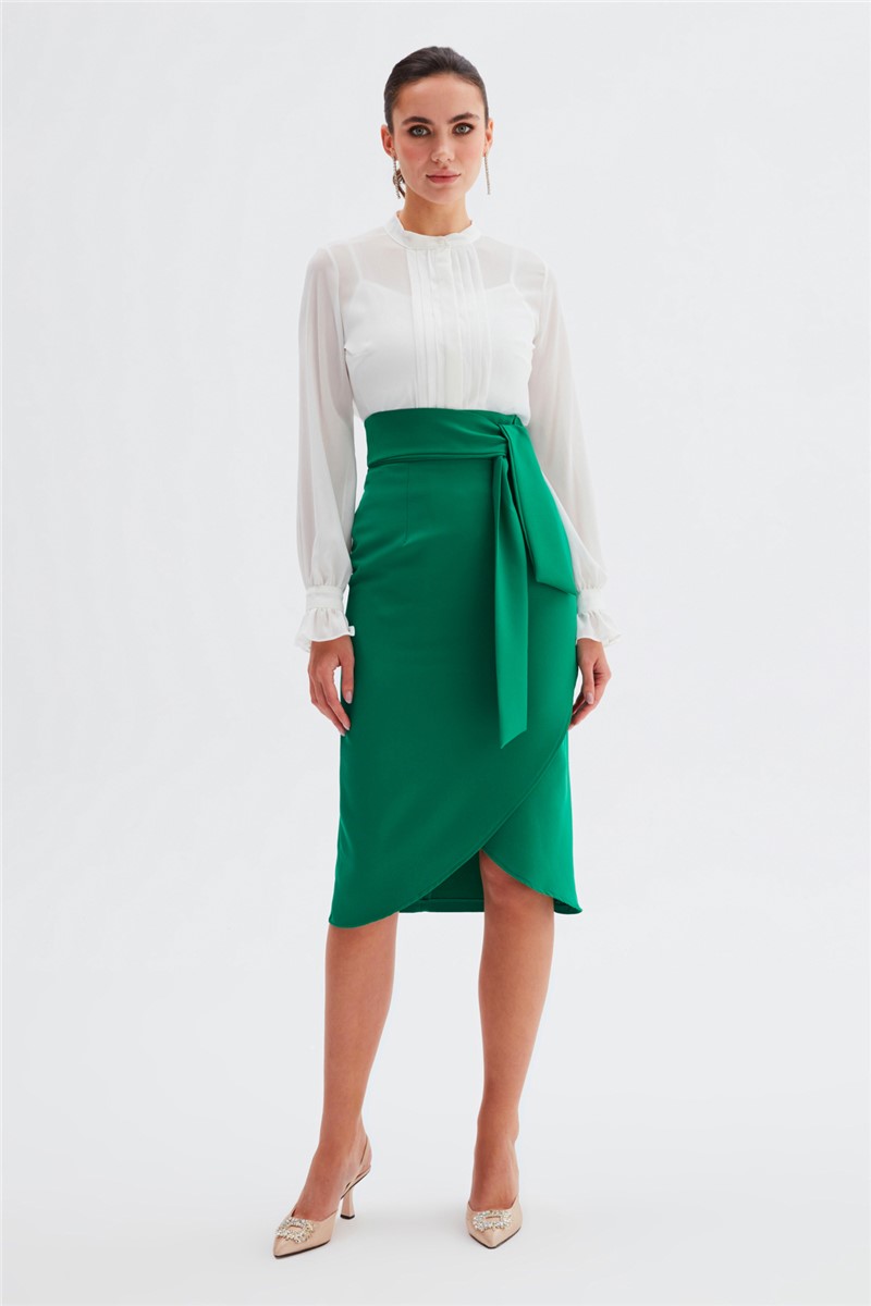 Women's Fitted Belted Skirt - Green #367160
