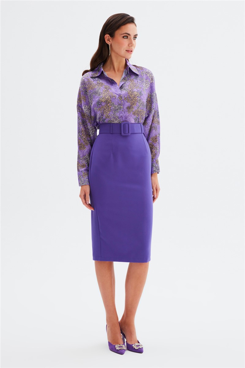 Women's Fitted Belted Skirt - Purple #365991