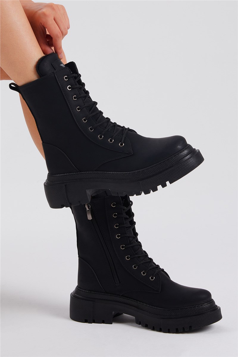 Women's Lace Up Suede Boots - Black #399473