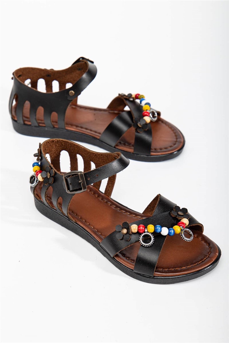 Women's Sandals with Decorative Beads - Black #366128