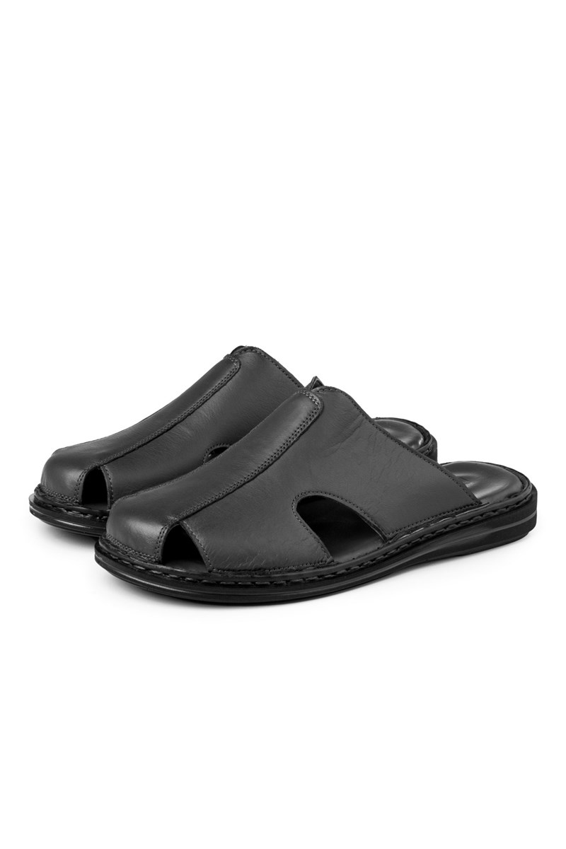 Ducavelli Men's Genuine Leather Casual Slippers - Black #401909