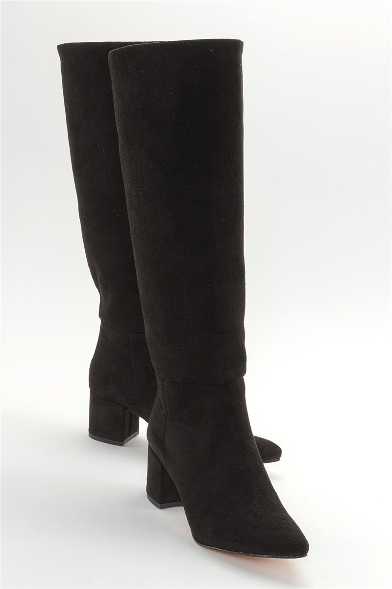 Women's Suede Heeled Boots - Black #404719
