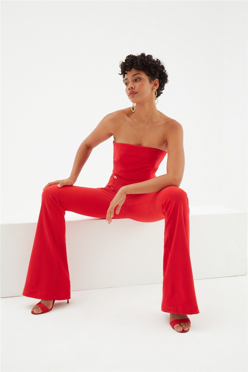 Women's Button Waist Pants - Red #334228