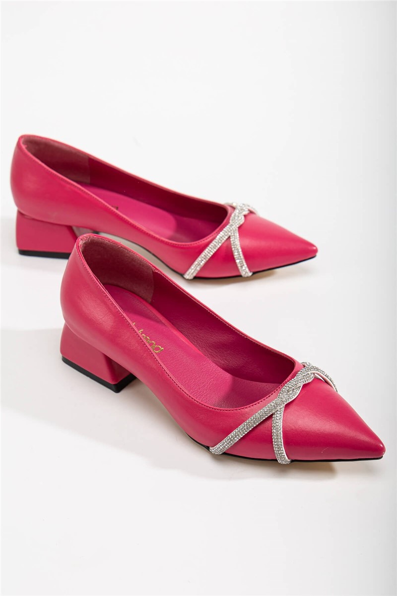 Women's shoes with decorative stones - Bright pink #365892