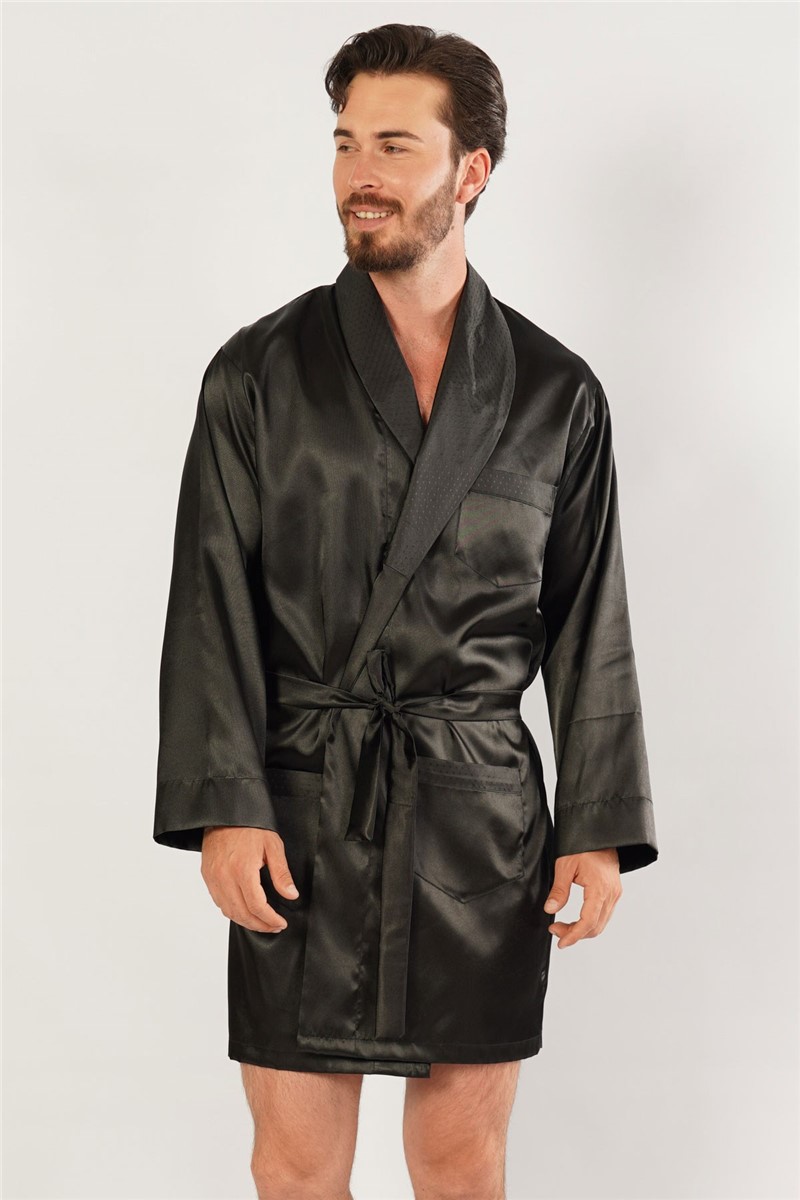 Men's Satin Robe 160950 - Black #367854
