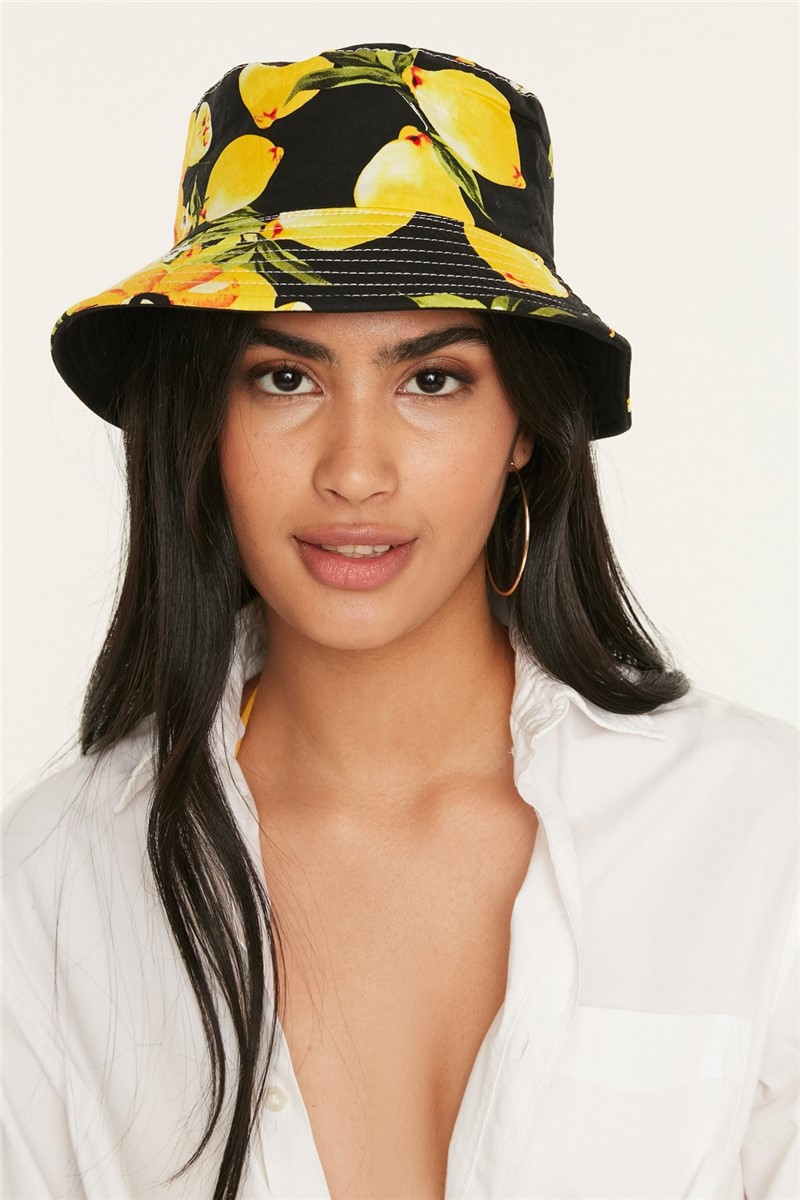 Women's Beach Hat Y1074 K-09 - Black-Yellow #362554