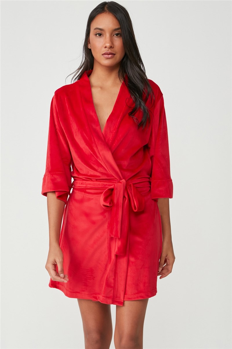 Women's Velvet Robe 9077 - Red #364947