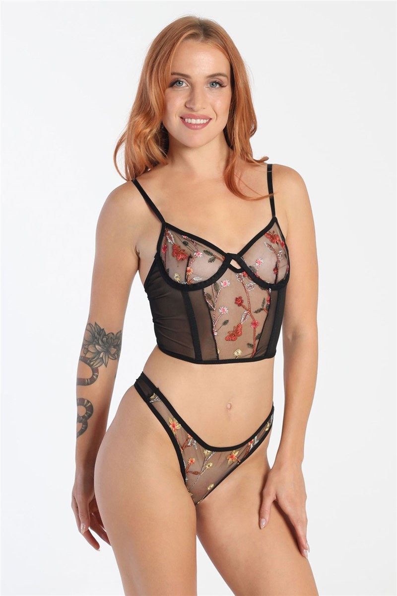 Erotic set with embroidery 6507 - Black #367727