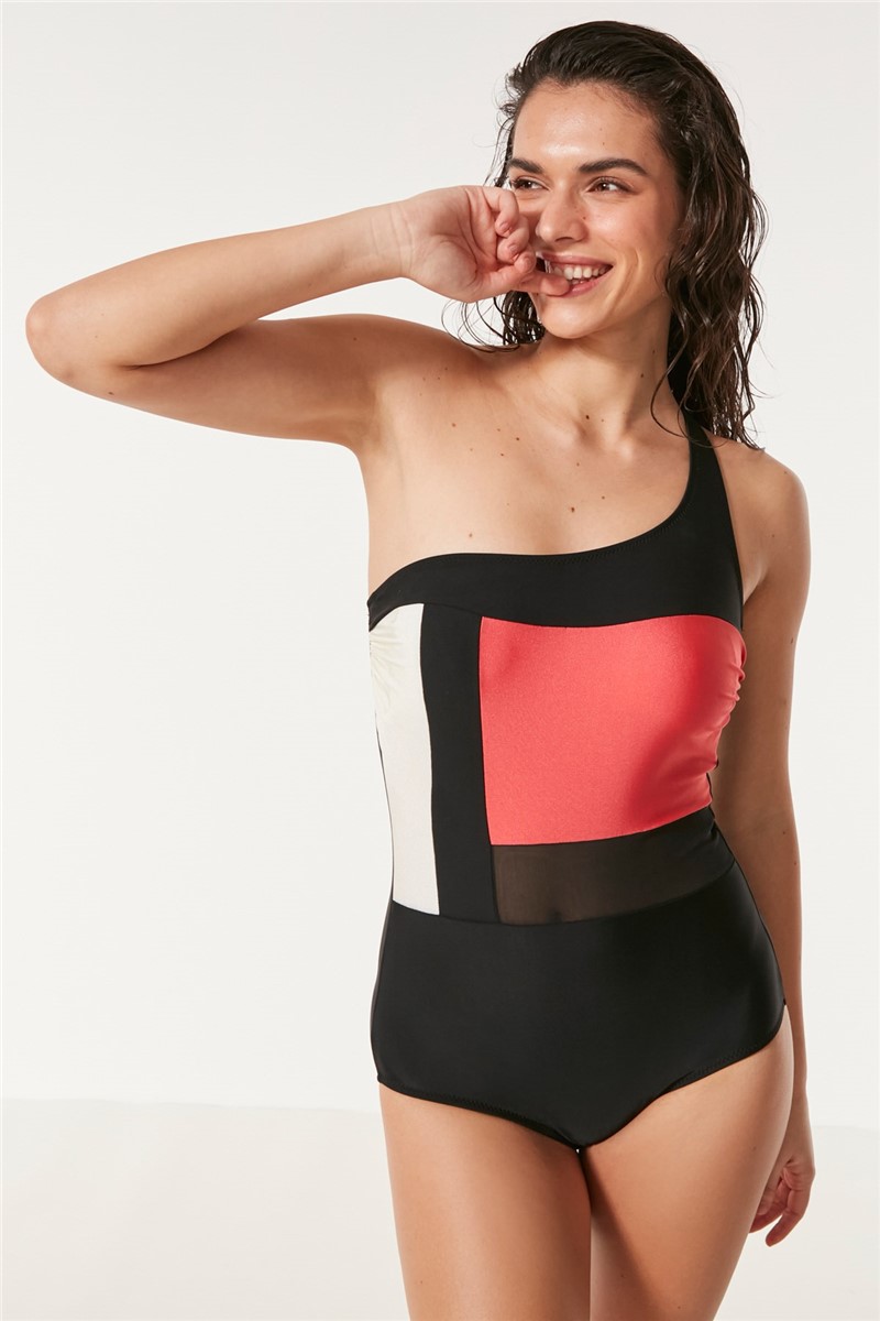 One Piece Swimsuit 7534 - Black with Red #362465