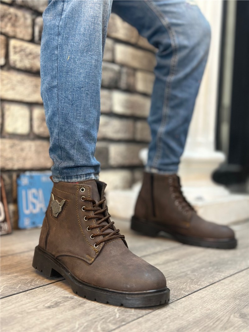 Men's Lace Up Side Zip Boots BA0080 - Brown #405522