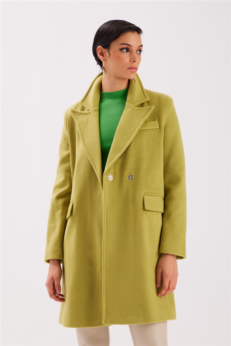 Women's Coat With Outer Pockets - Oil Green #363513