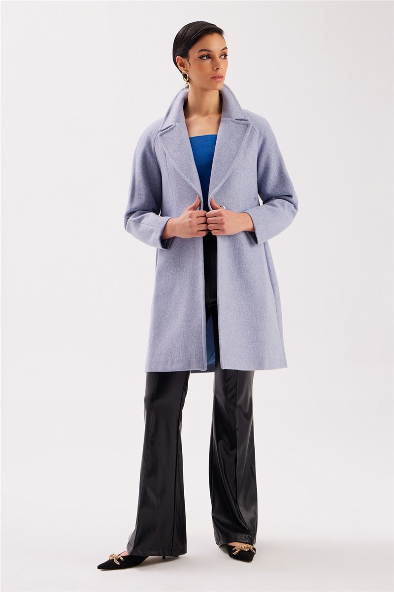 Ženski kratki kaput s vanjskim džepovima - plavi #363512