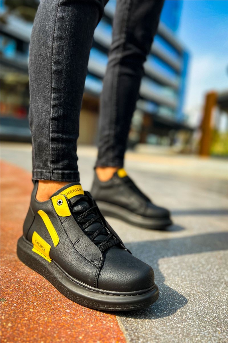 Lace Up Short Boots For Men CH131 GST - Black with Yellow #370916