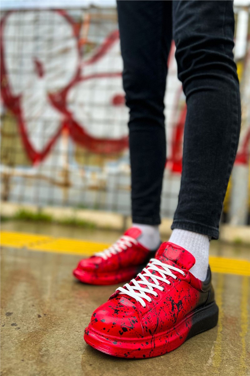 Unisex Lace Up Shoes CH254 CBT - Red with Black #370947