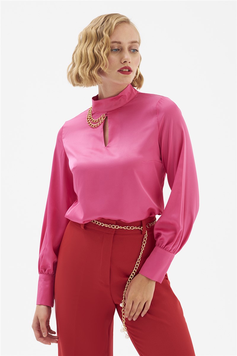 Women's Satin Blouse - Bright Pink #334188