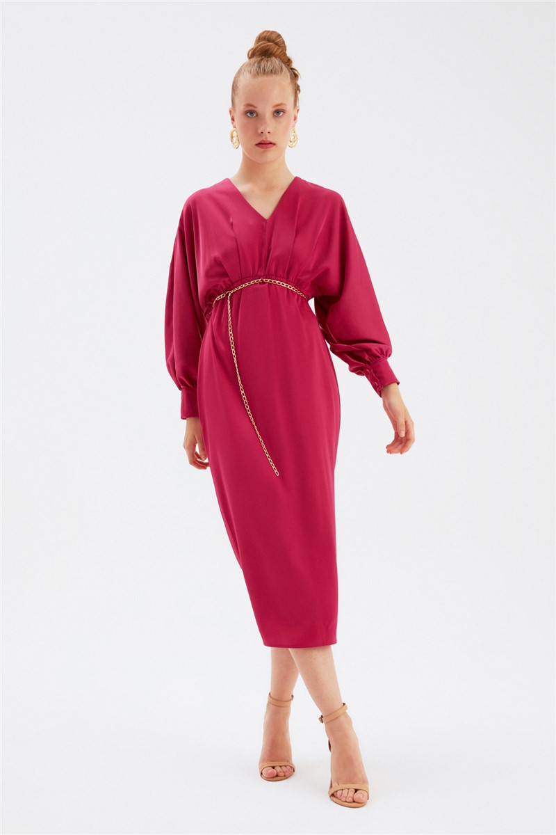 Women's Long Satin Dress - Bright Pink #358322