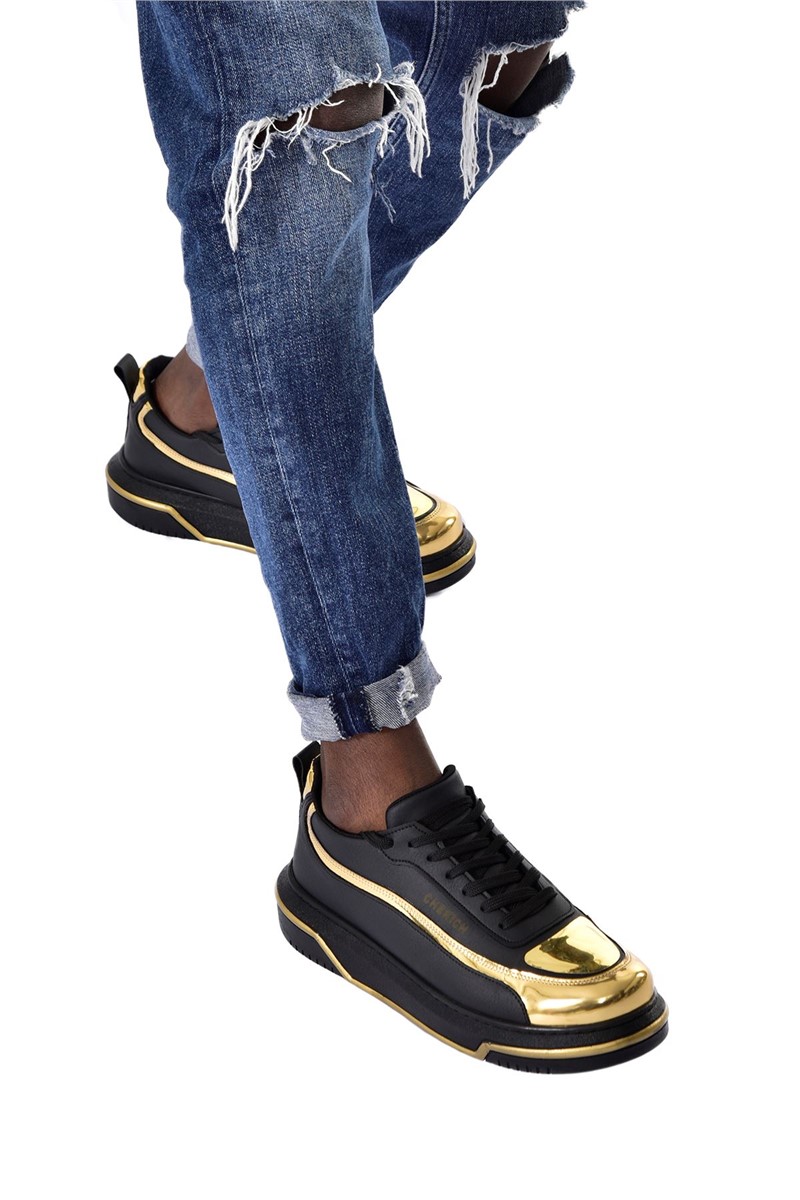 Sapatos unissex Chekich com cadarços CH241 - preto com ouro #365605