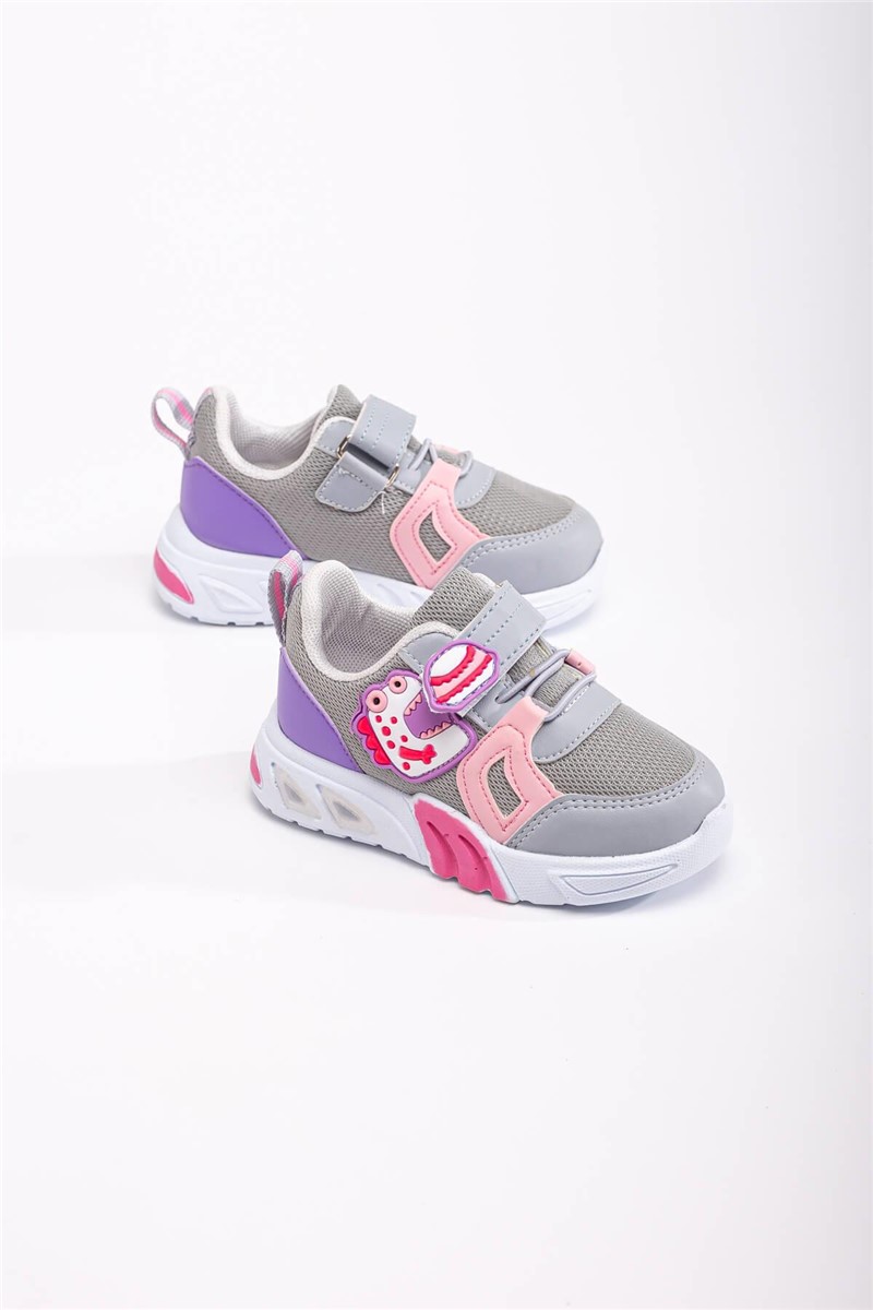 Children's Sports Shoes with Velcro Closure - Gray with Pink #370822