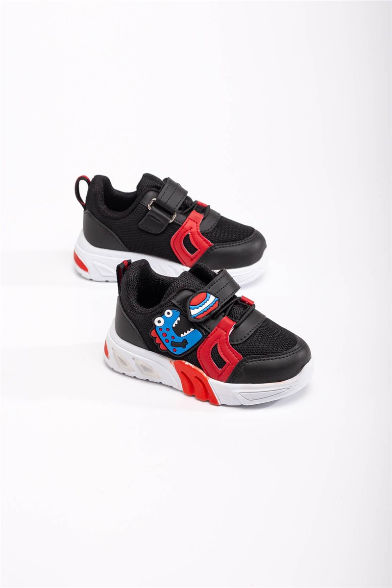 Kids Velcro Sports Shoes - Black with Red #370886