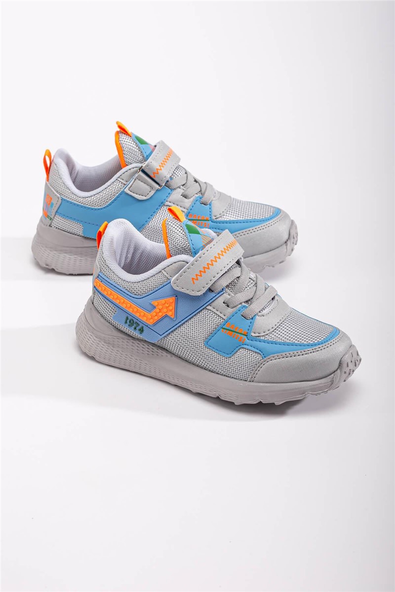 Kids Velcro Sports Shoes - Gray with Blue #370870