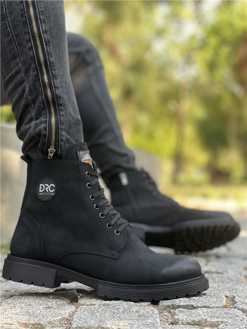 CO745 Men's Zip Up Lace Up Boots - Black #359275
