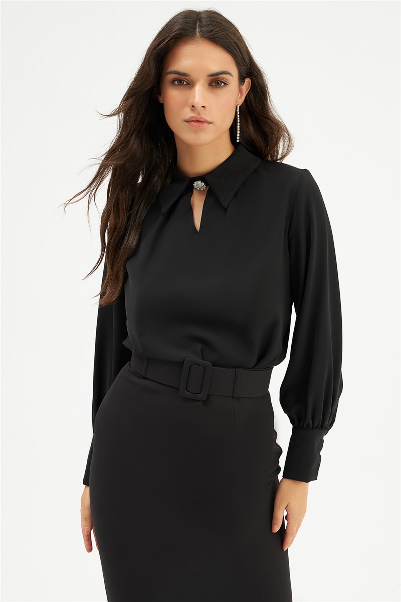 Women's blouse with collar accessory - Black #361173