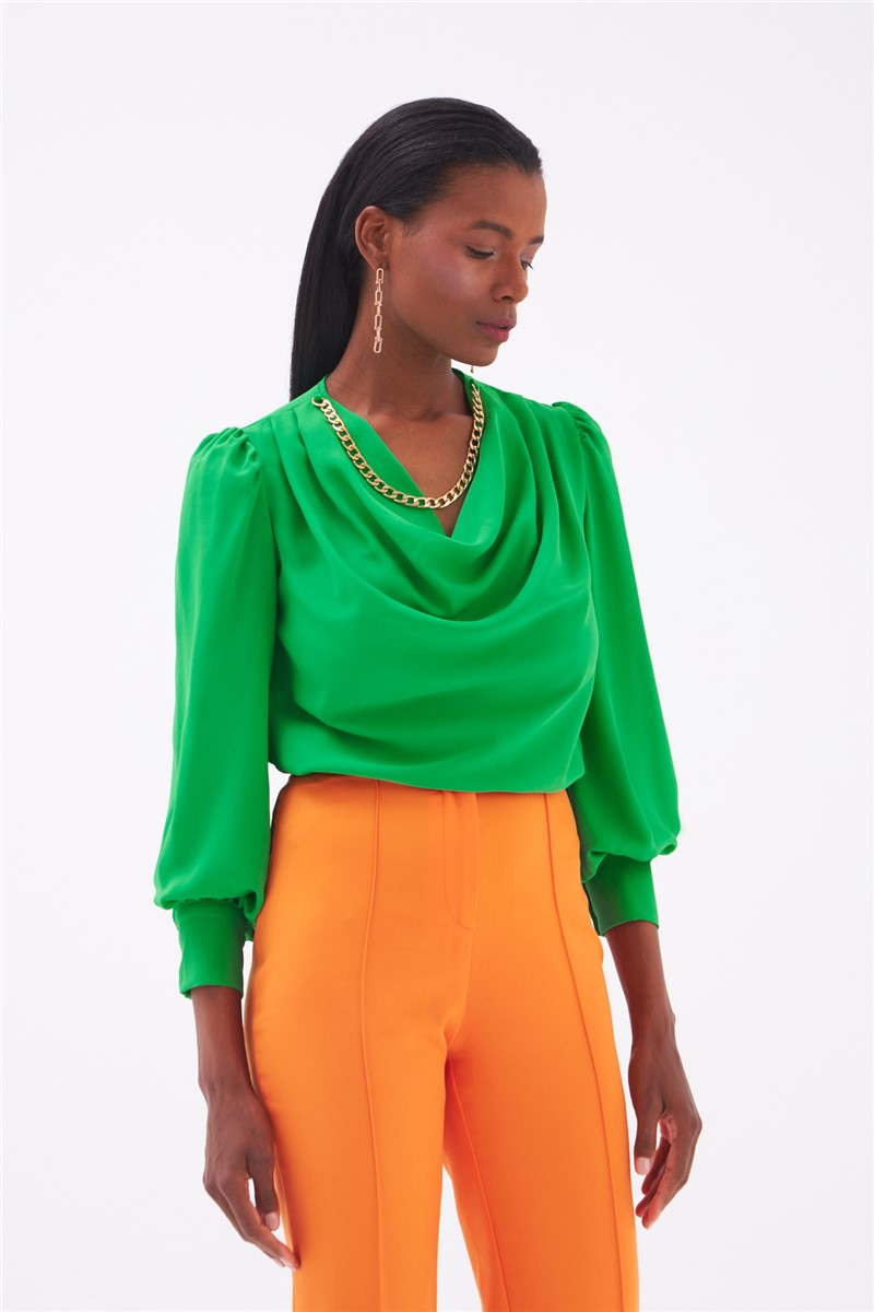 Women's blouse with metal element - Green #332090
