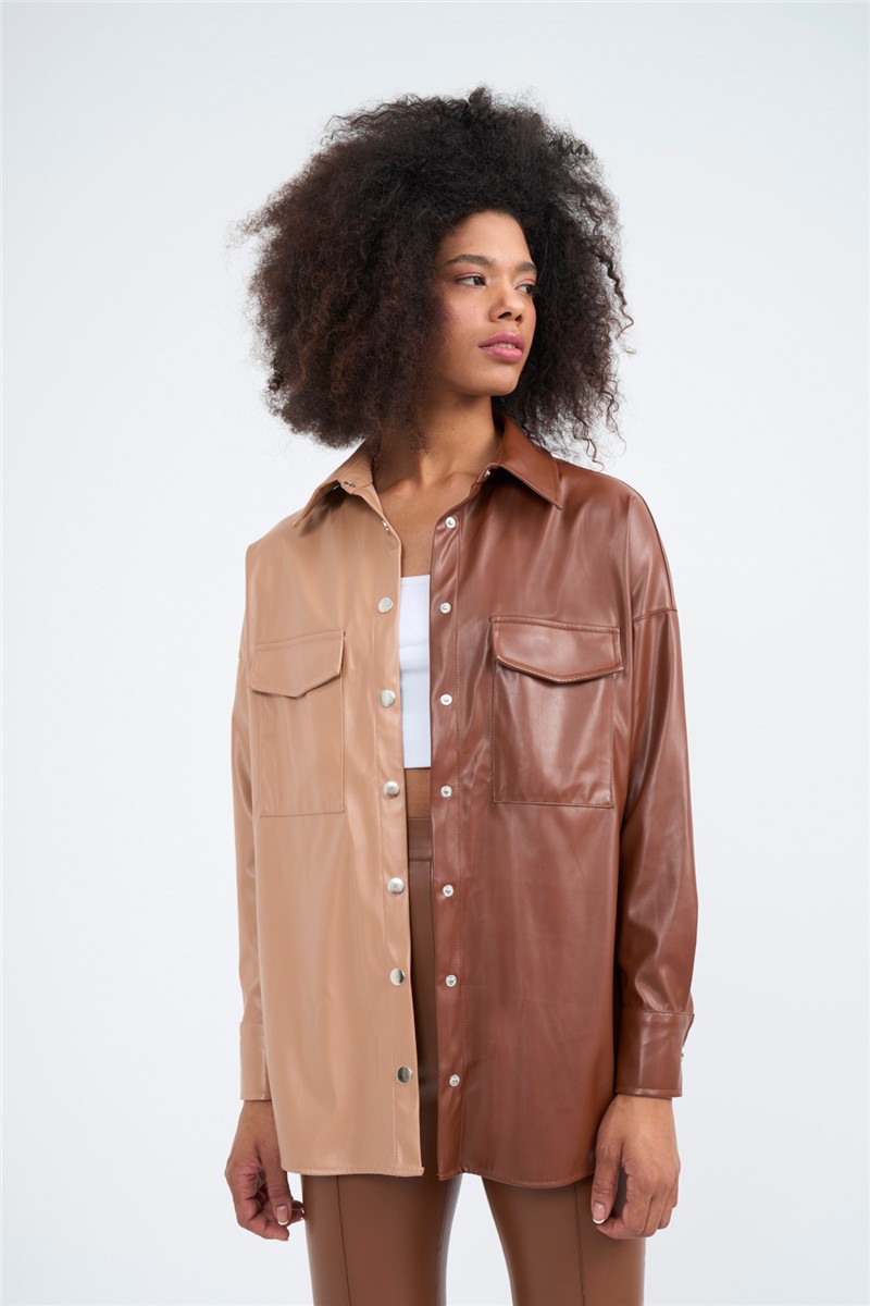 Sateen Women's Jacket - Brown, Beige #316578