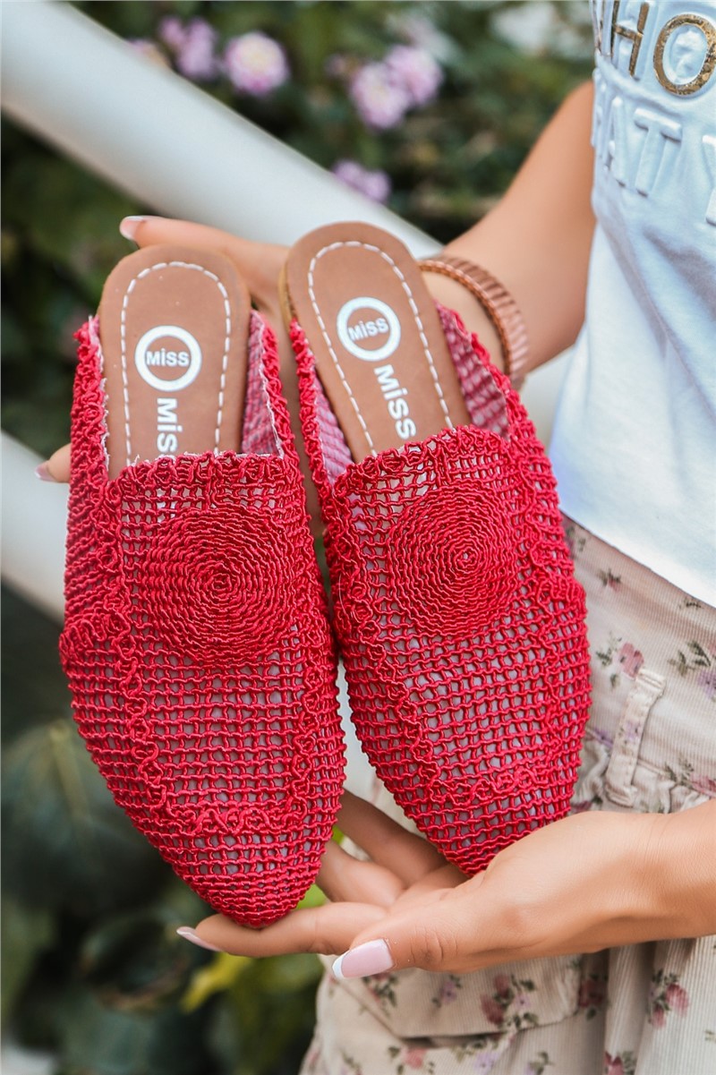 Women's Knitted Slippers - Red #366593