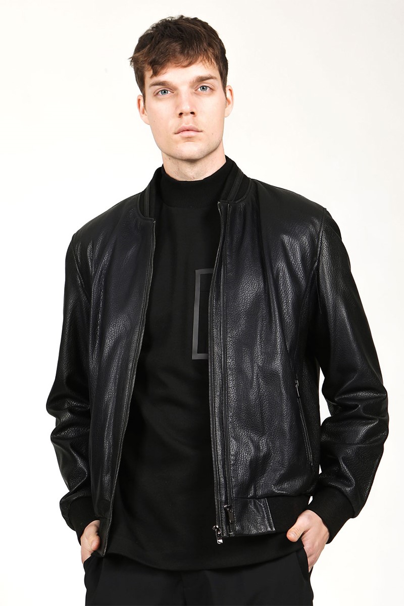 Muška jakna od prave kože - crna #319130