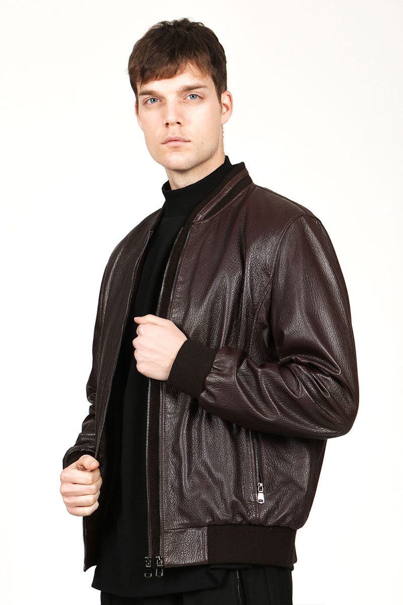 Muška jakna od prave kože - smeđa #319131