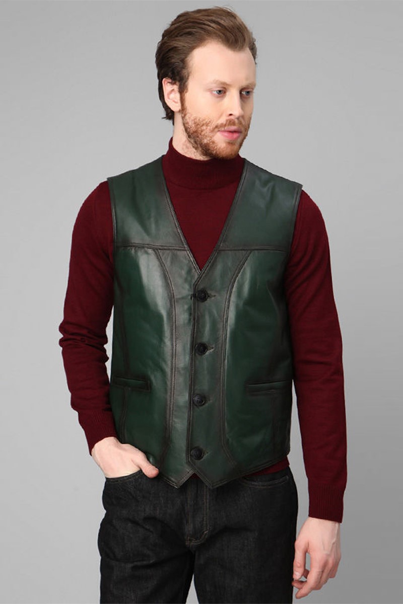 Men's vest made of genuine leather 2145 - Green #318991