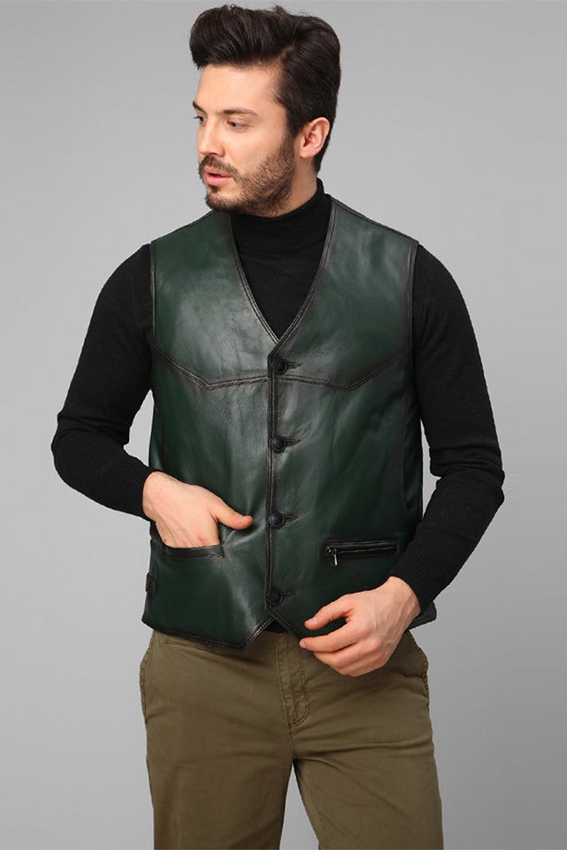 Gilet Uomo vera pelle 2245 - Verde #317583