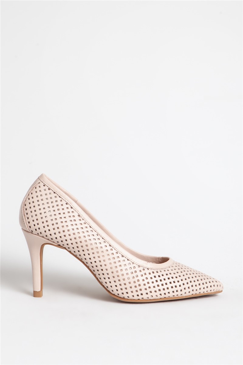 Sapatos femininos de couro genuíno 401 - Bege #318751