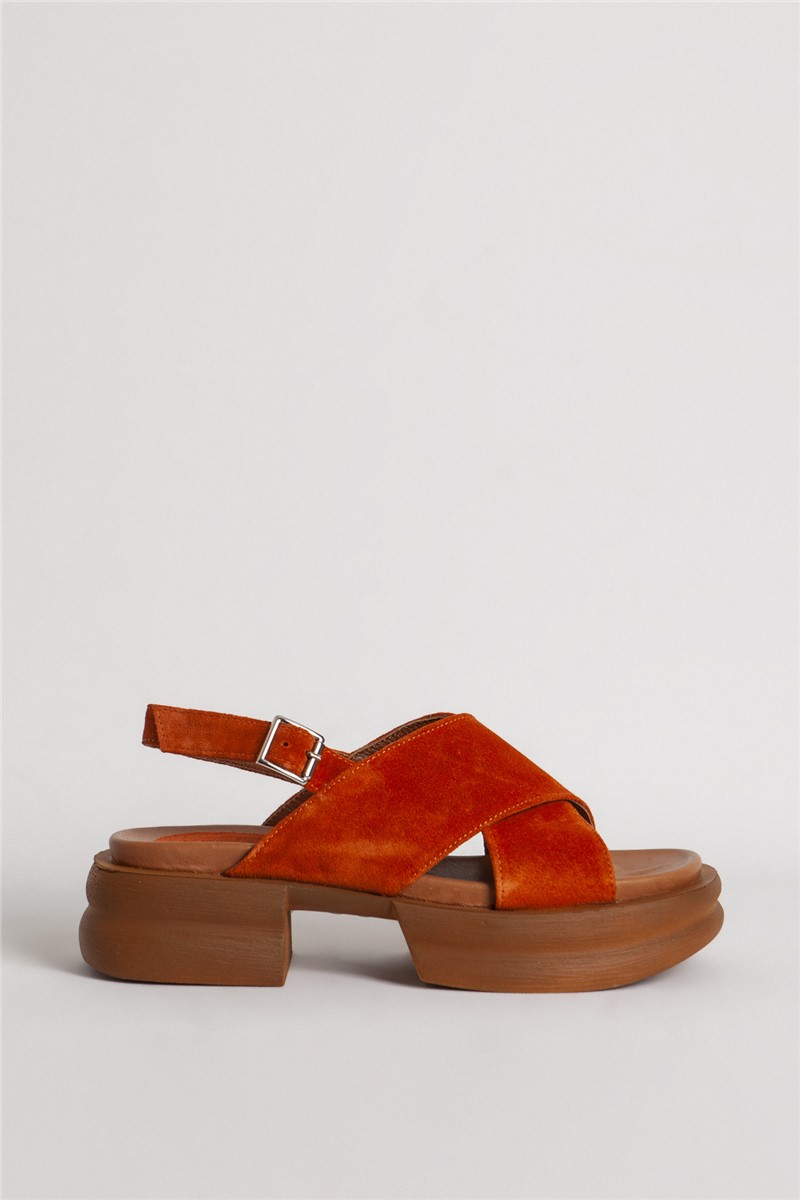Women's Natural Suede Sandals 686 - Orange #334658
